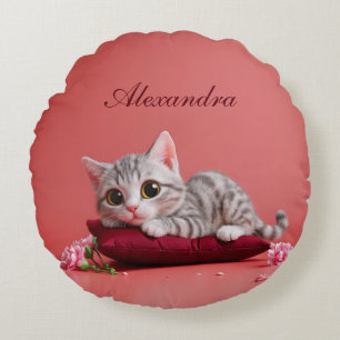 Coussins Ronds Chat de janvier mignon avec oeillets