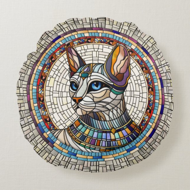 Coussins Ronds Chat égyptien - Art Mosaïque (Devant)