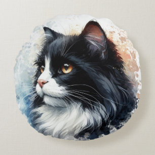 Coussins Ronds Chat en smoking mignon - Art aquarelle
