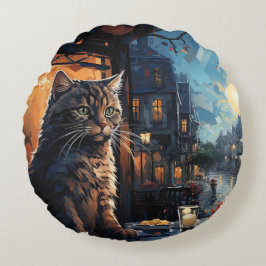 Coussins Ronds Chat et Café de nuit