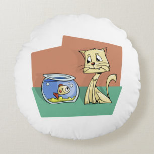 Coussins Ronds Chat et cuvette de poisson