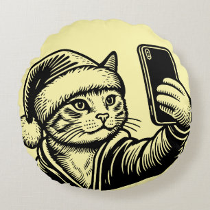 Coussins Ronds Chat festif selfie