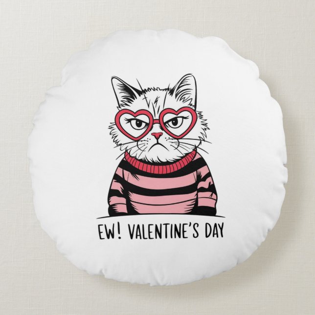 Coussins Ronds Chat grumpy Saint Valentin (Devant)