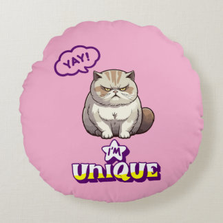 Coussins Ronds Chat Grumpy "YAY ! Je suis Unique" Drôle 