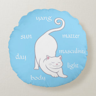 Coussins Ronds Chat Kitty Yoga Blanc & Texte Modifiable sur Turqu