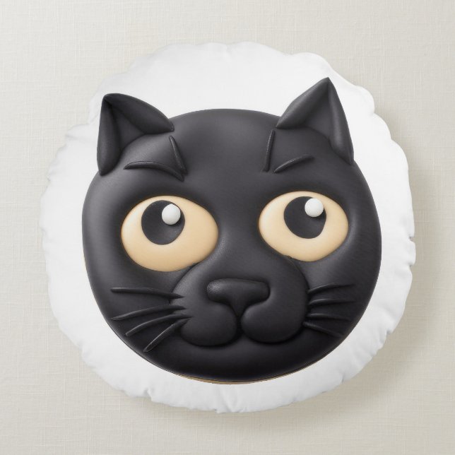 Coussins Ronds Chat noir 3D inspiré (Devant)