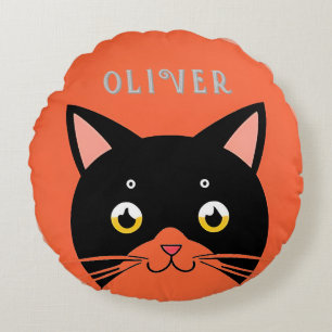 Coussins Ronds Chat noir aux yeux jaunes et aux moustaches