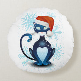 Coussins Ronds Chat noir avec Casquette Père Noël