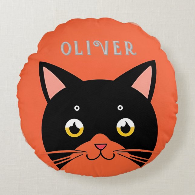 Coussins Ronds Chat noir avec Yellow Eyes et Whisers (Devant)