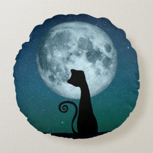 Coussins Ronds Chat noir dans l'oreiller à lancer rond clair de l
