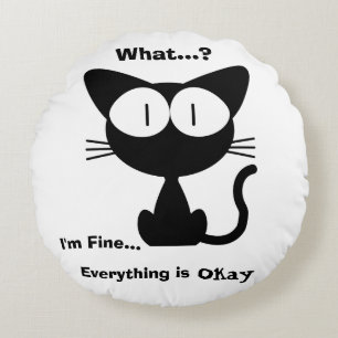 Coussins Ronds Chat Noir, Joli Chat, Motif de Chat, Moderne