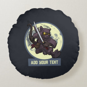 Coussins Ronds Chat noir ninja sautant Texte personnalisé Dessin 