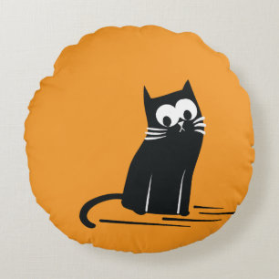 Coussins Ronds Chat noir sur orange – Enfants 