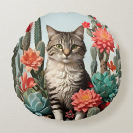 Coussins Ronds Chat parmi les cactus | AMOUREUX DE LES CHATS