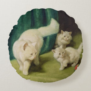 Coussins Ronds Chat persan blanc avec deux chatons