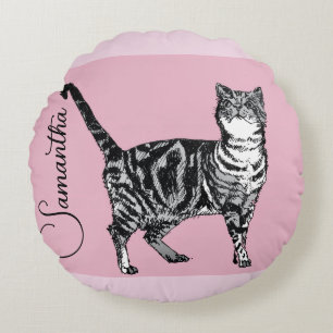 Coussins Ronds Chat tigré rose Filles Rose Noms Nurserie