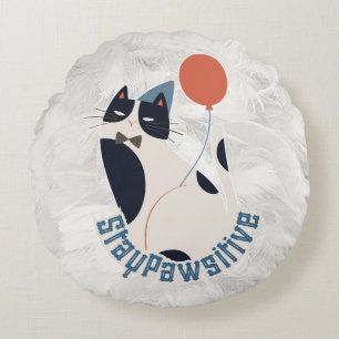 Coussins Ronds Chat Tuxedo Fantaisiste Restez Pawsitive Rond Jeté