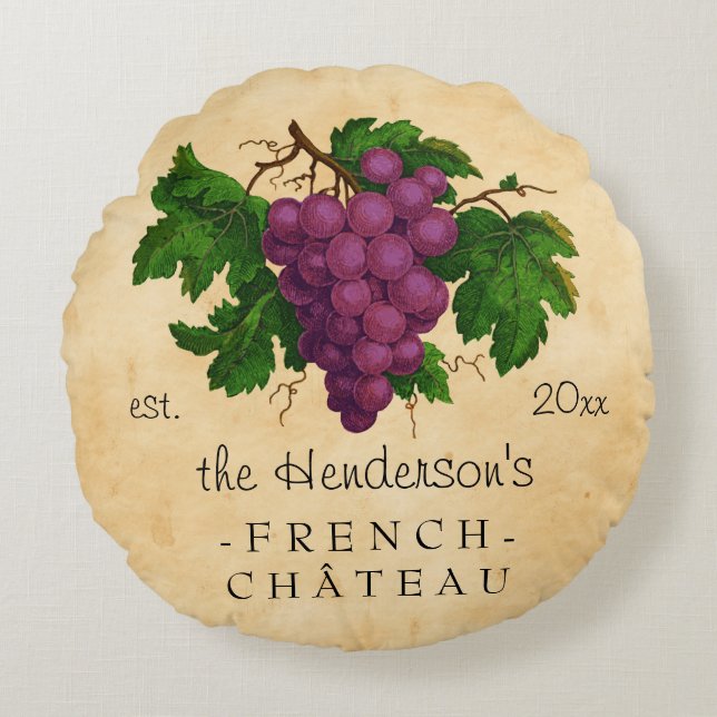 Coussins Ronds Château français avec le cru de raisins (Devant)