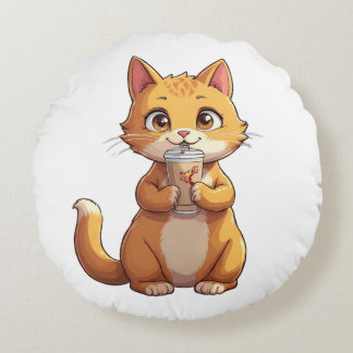 Coussins Ronds Chaton buvant du café