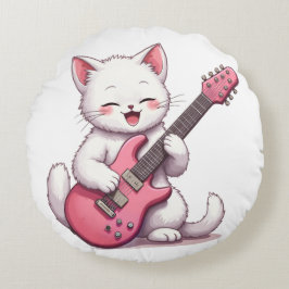 Coussins Ronds Chaton jouant de la guitare