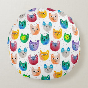 Coussins Ronds Chats à l'aquarelle et amis