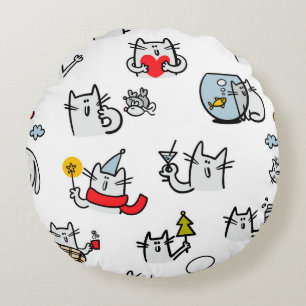 Coussins Ronds Chats amusants, lait et magie