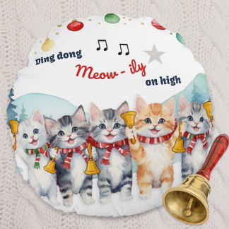 Coussins Ronds Chats Drôles Aquarelle Noël Personnalisé