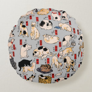 Coussins Ronds chats japonais Ukiyo-e Funny kitty