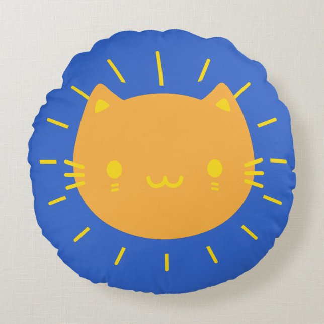 Coussins Ronds Chats Sunshine Kawaii réversible (Devant)
