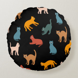 Coussins Ronds Chats sur le noir