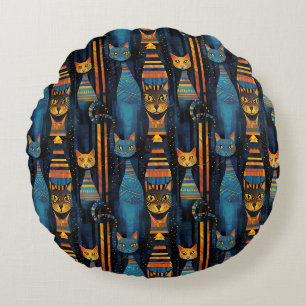 Coussins Ronds Chats Whimsical Art égyptien AI