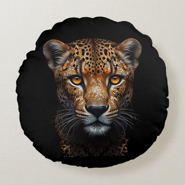 Coussins Ronds Cheetah Portrait sur noir (Devant)