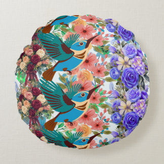 Coussins Ronds chemise à motif de colibri, rose bleu