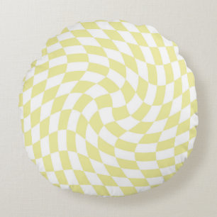 Coussins Ronds Chèques Jaunes Pastel Retro À damiers déformés