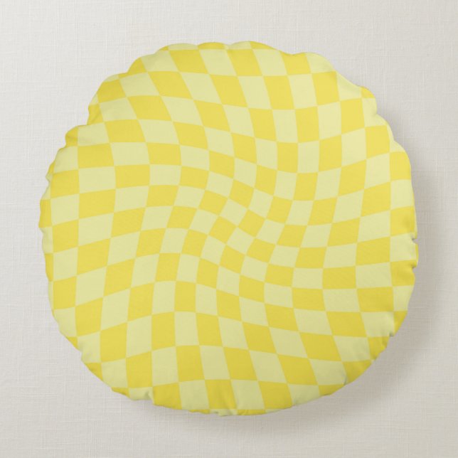 Coussins Ronds Chèques Jaunes Pastel Retro À damiers Dorm déformé (Devant)