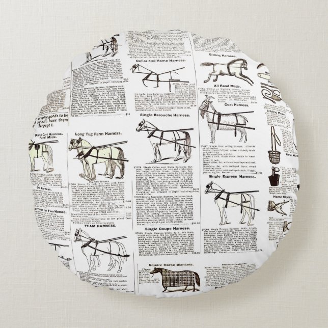 Coussins Ronds Cheval Antique Publicité Journal Art (Devant)