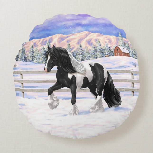 Coussins Ronds Cheval d'attelage de la bandelette tzigane noire d (Devant)