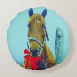 Coussins Ronds Cheval de Noël Brown