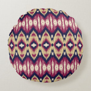 Coussins Ronds chevron ikat bleu rose, ethnique.