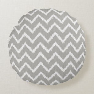 Coussins Ronds Chevrons d'Ikat - gris argenté et blanc