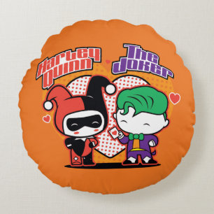 Coussins Ronds Chibi Harley Quinn & Chibi Joker Coeurs