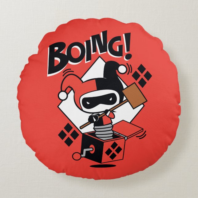 Coussins Ronds Chibi Harley-Quinn-In-A-Box Avec Marteau (Devant)