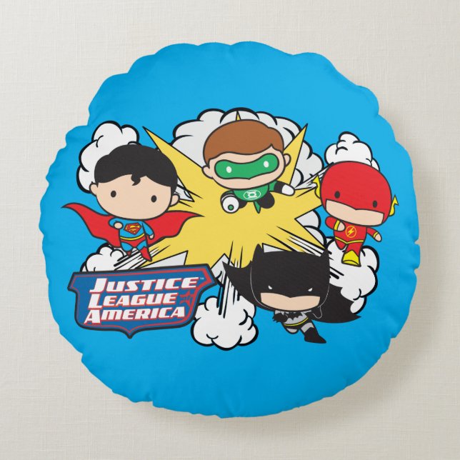 Coussins Ronds Chibi Justice League of America Explosion (Devant)