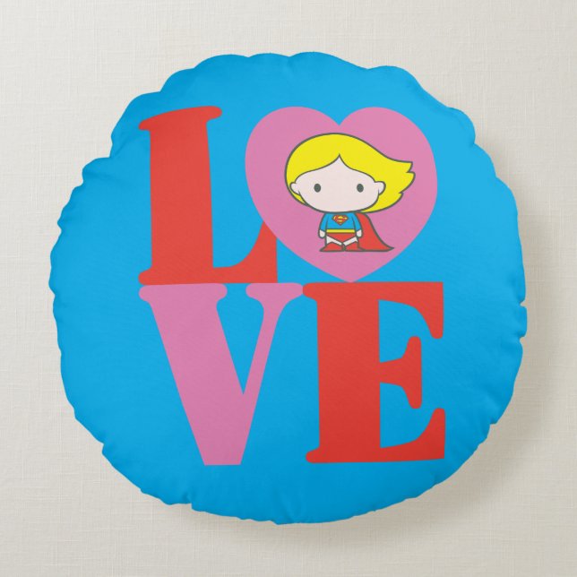 Coussins Ronds Chibi Supergirl LOVE (Devant)