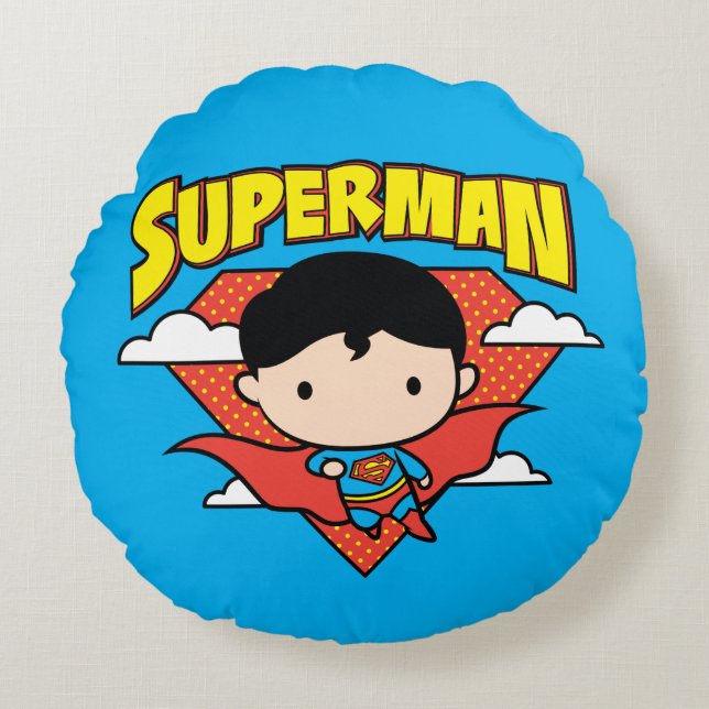 Coussins Ronds Chibi Superman Polka Dot Shield et nom (Devant)