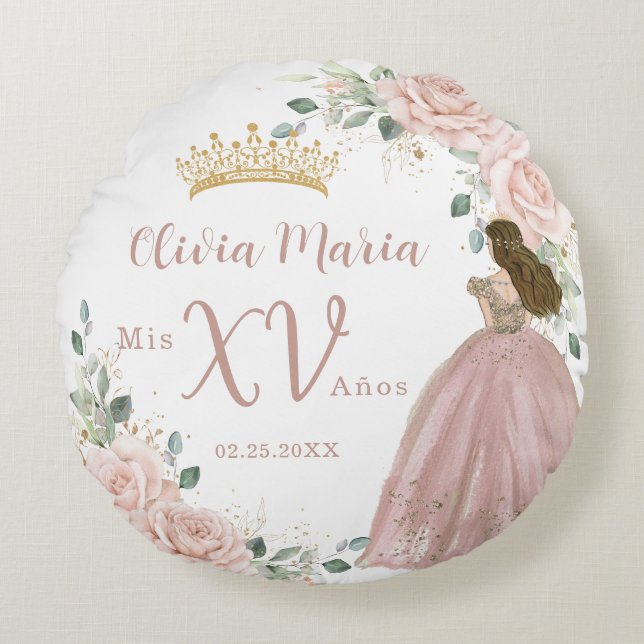 Coussins Ronds Chic Blush rose Floral Princesse robe Quinceañera (Devant)