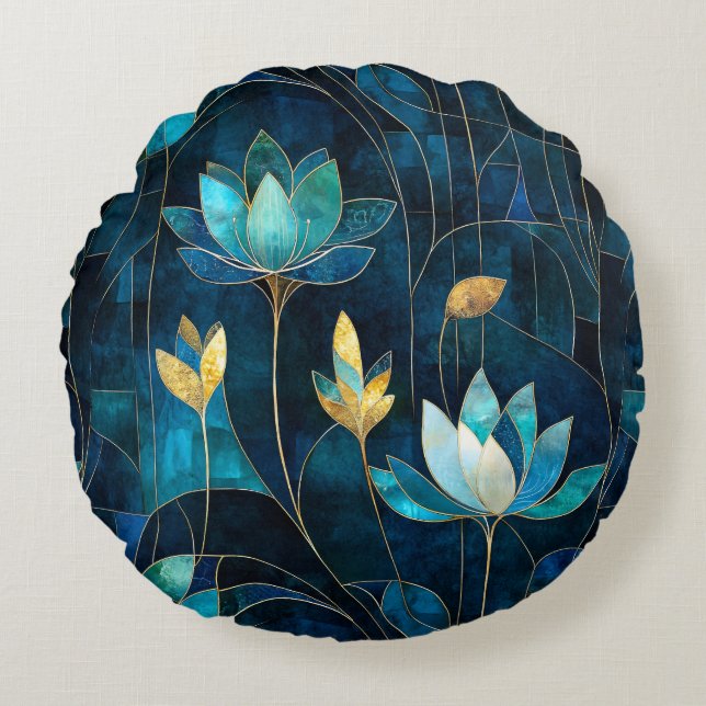 Coussins Ronds Chic chrysanthème turquoise (Devant)