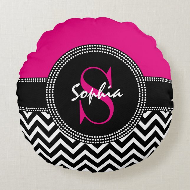 Coussins Ronds Chic Monogram Chevron - S est pour Sophia (Devant)