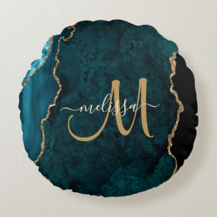 Coussins Ronds Chic Turquoise Gold Parties scintillant Agate Pers