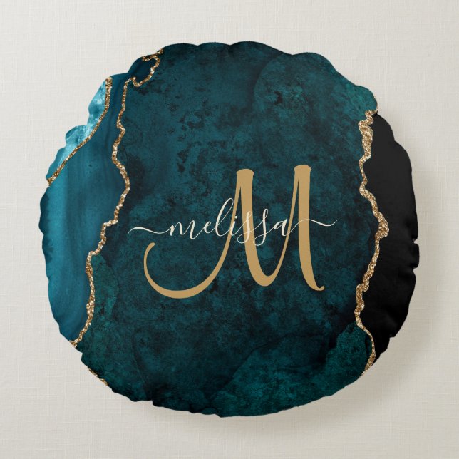 Coussins Ronds Chic Turquoise Gold Parties scintillant Agate Pers (Devant)